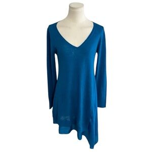 EILEEN FISHER Asymmetrical Blue V-Neck Sweater Silk Linen Blend Sz S Work‎ Party